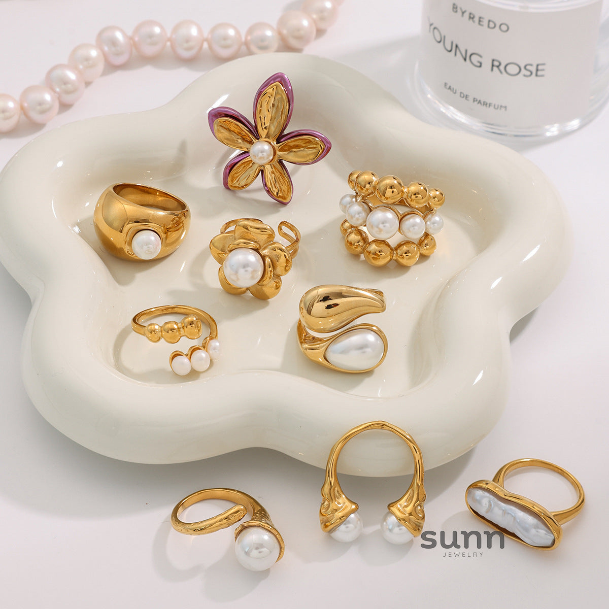 Janiah Pearl Stacking Rings [L9MGEMLY]