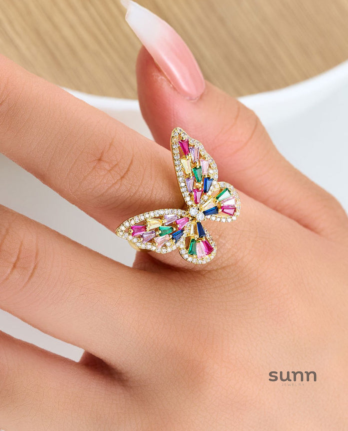 Janice Micro-Inlaid Butterfly Ring [9PBEE7EK]