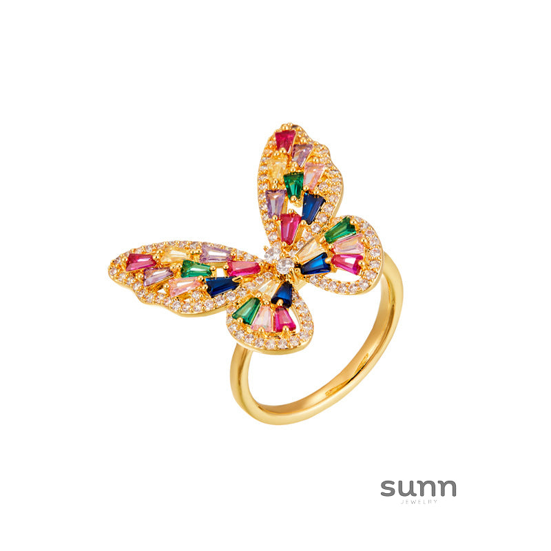 Janice Micro-Inlaid Butterfly Ring [KU7T83R9]