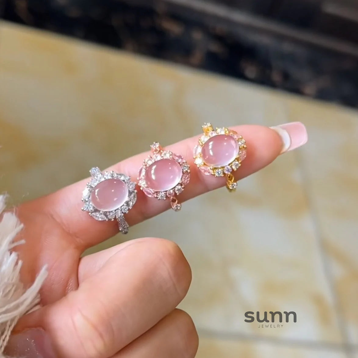 Janyah Rose Quartz Halo Ring
