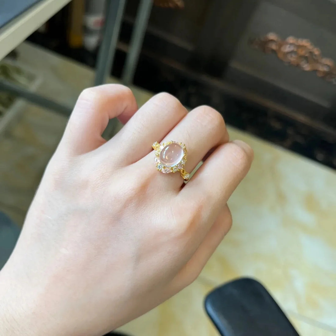 Janyah Rose Quartz Halo Ring