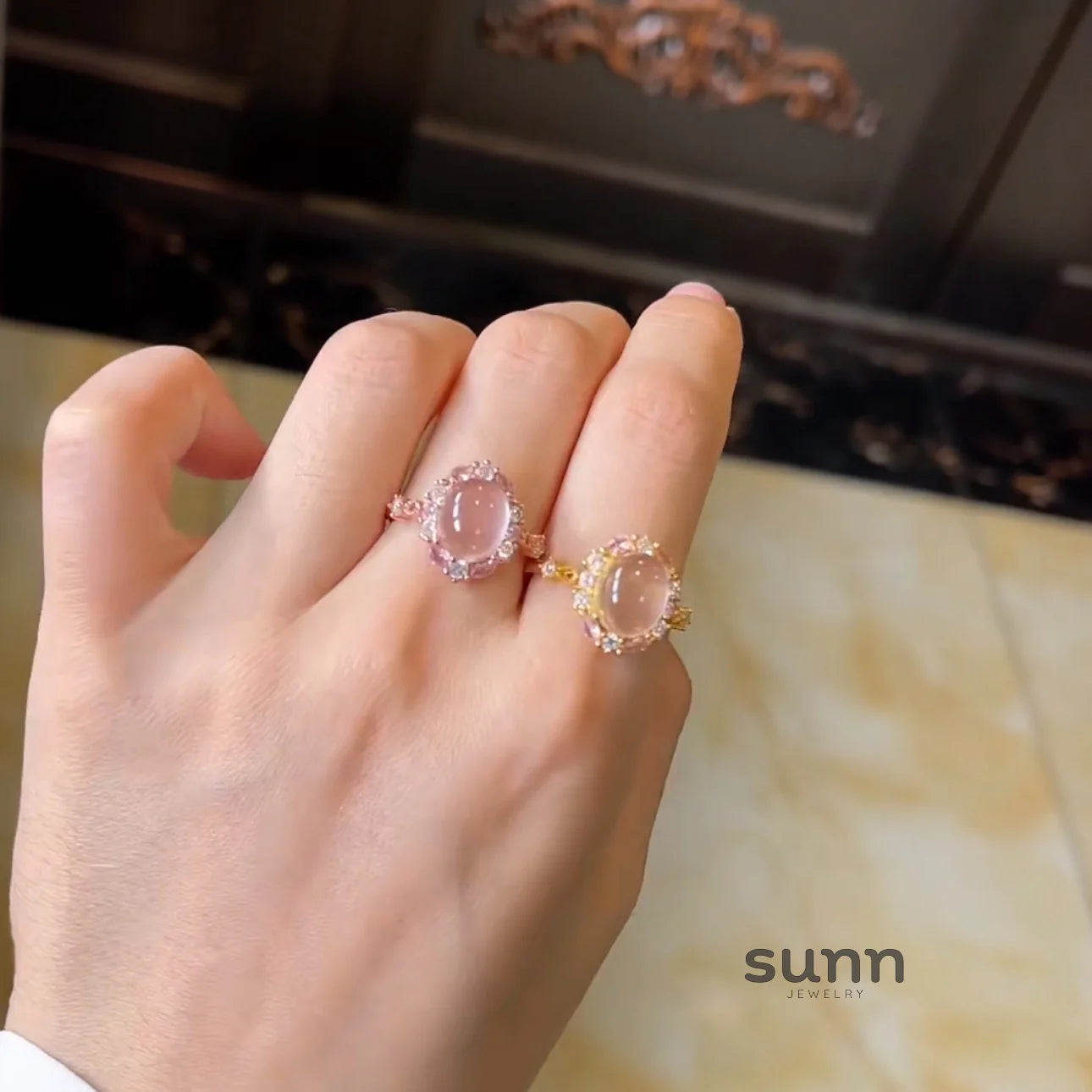 Janyah Rose Quartz Halo Ring