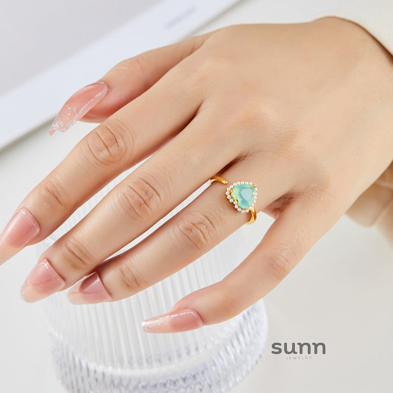 Jaquelin Green Heart Open Ring [JLGF858N]