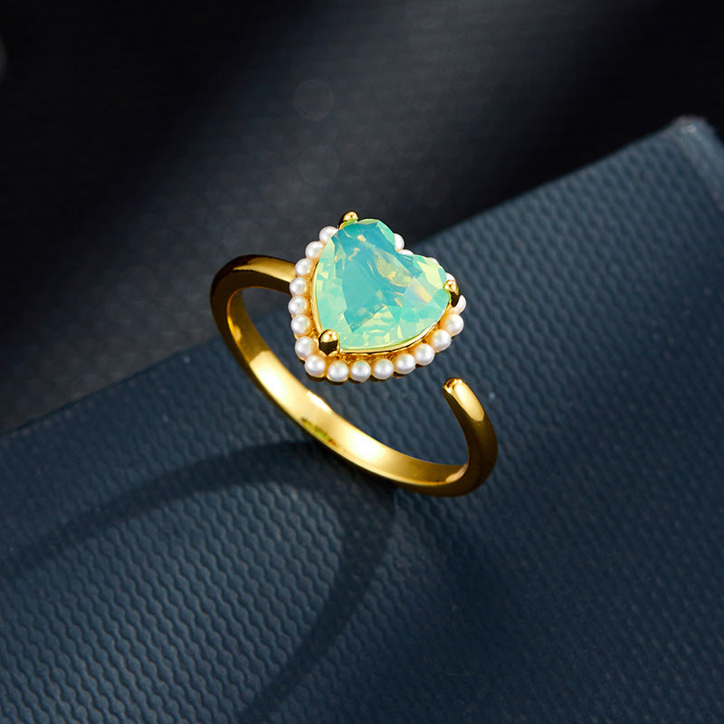 Jaquelin Green Heart Open Ring [JLGF858N]