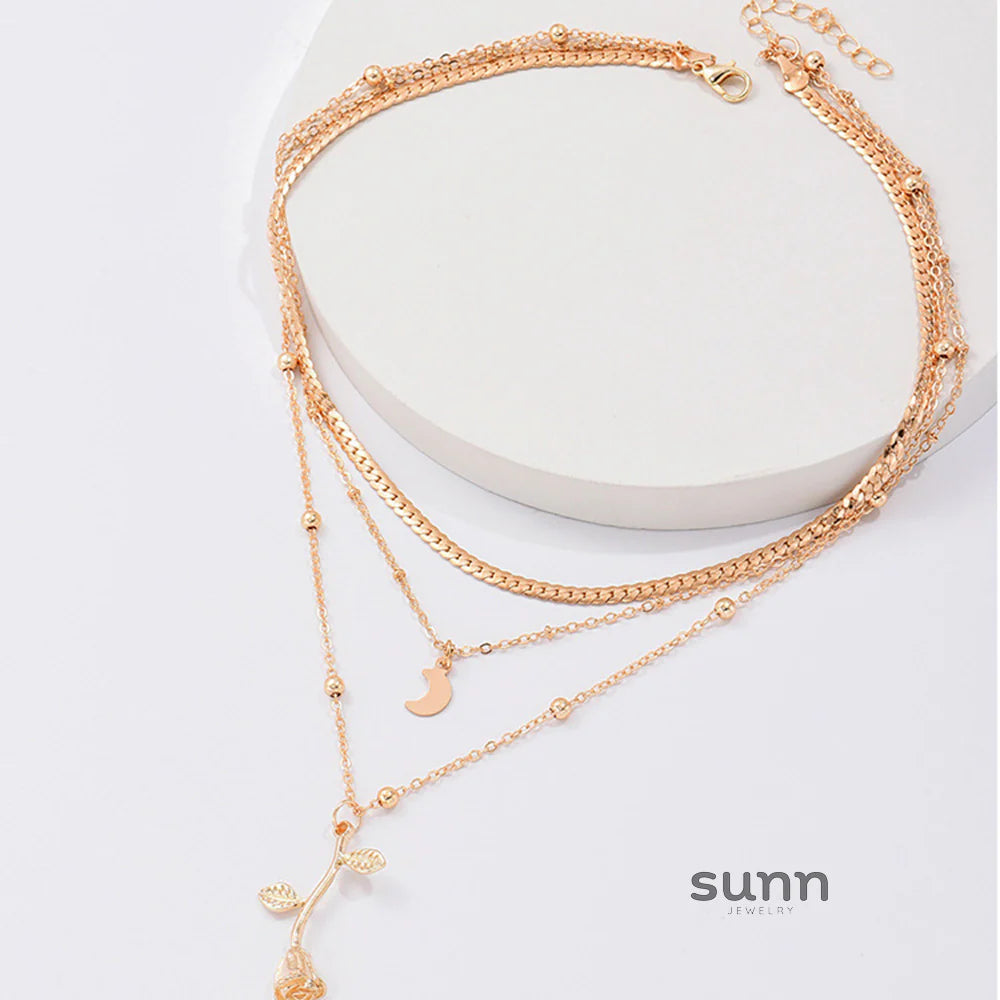 Jaqueline Multilayer Moon Pendant Necklace