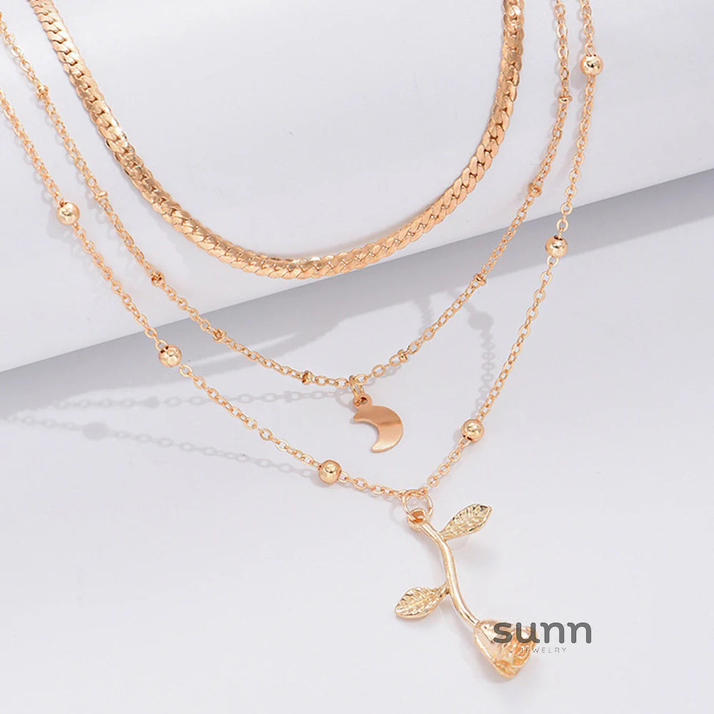 Jaqueline Multilayer Moon Pendant Necklace