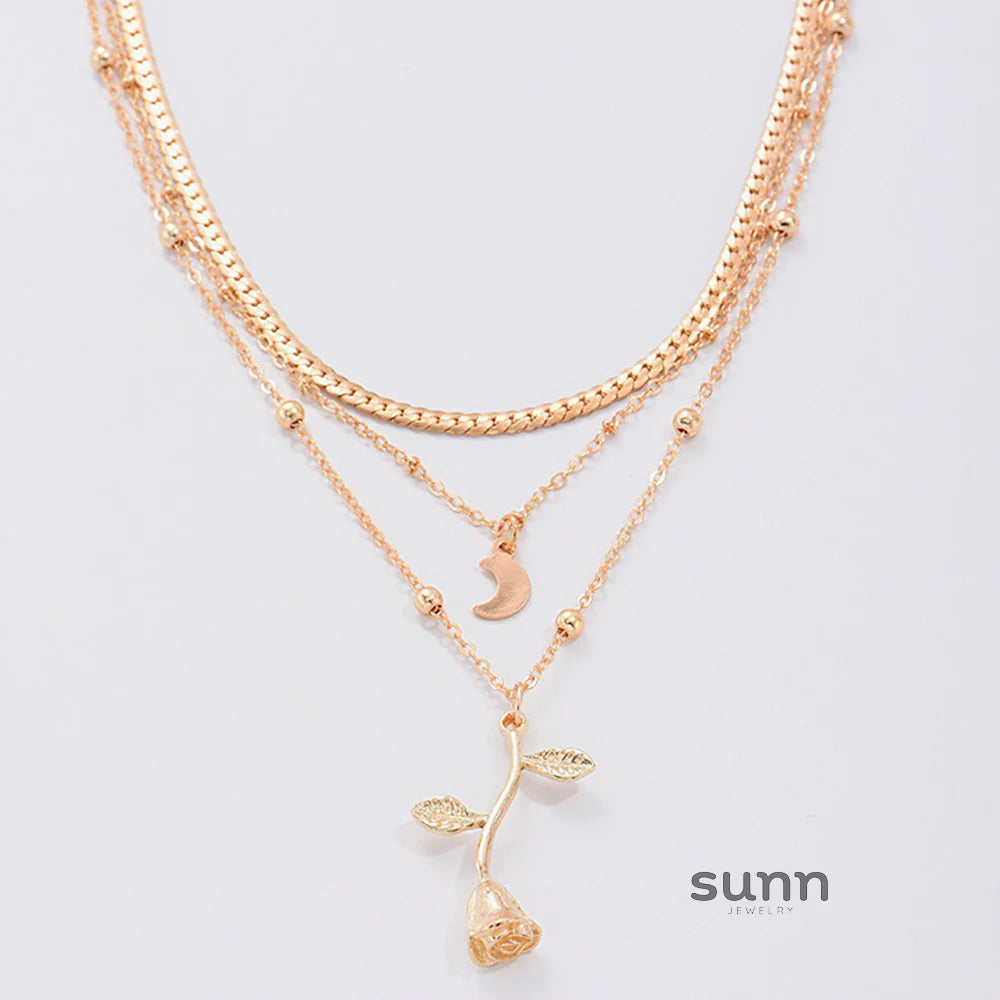 Jaqueline Multilayer Moon Pendant Necklace