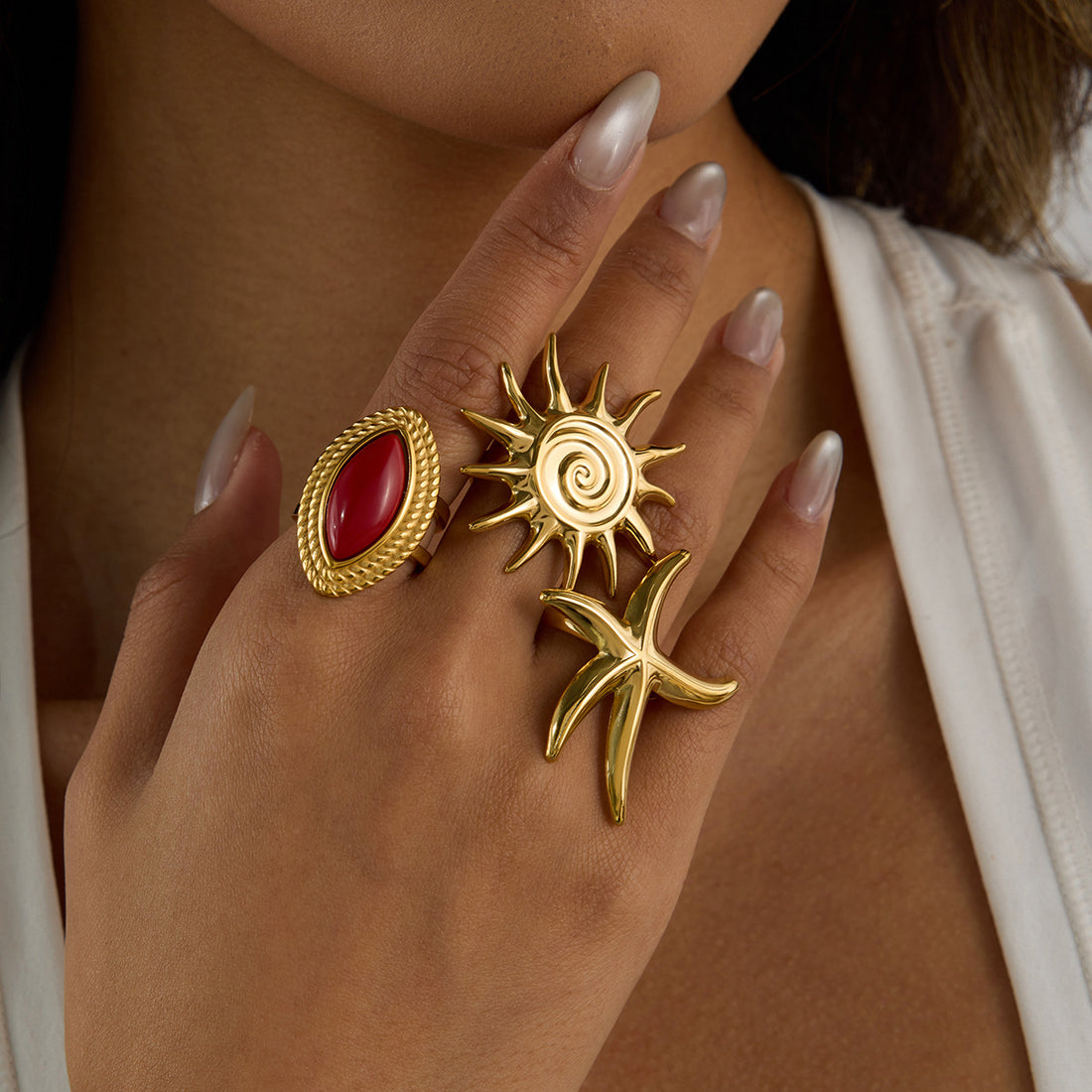 Jaretzi Red Agate Ring Set [YWWJ38RB]