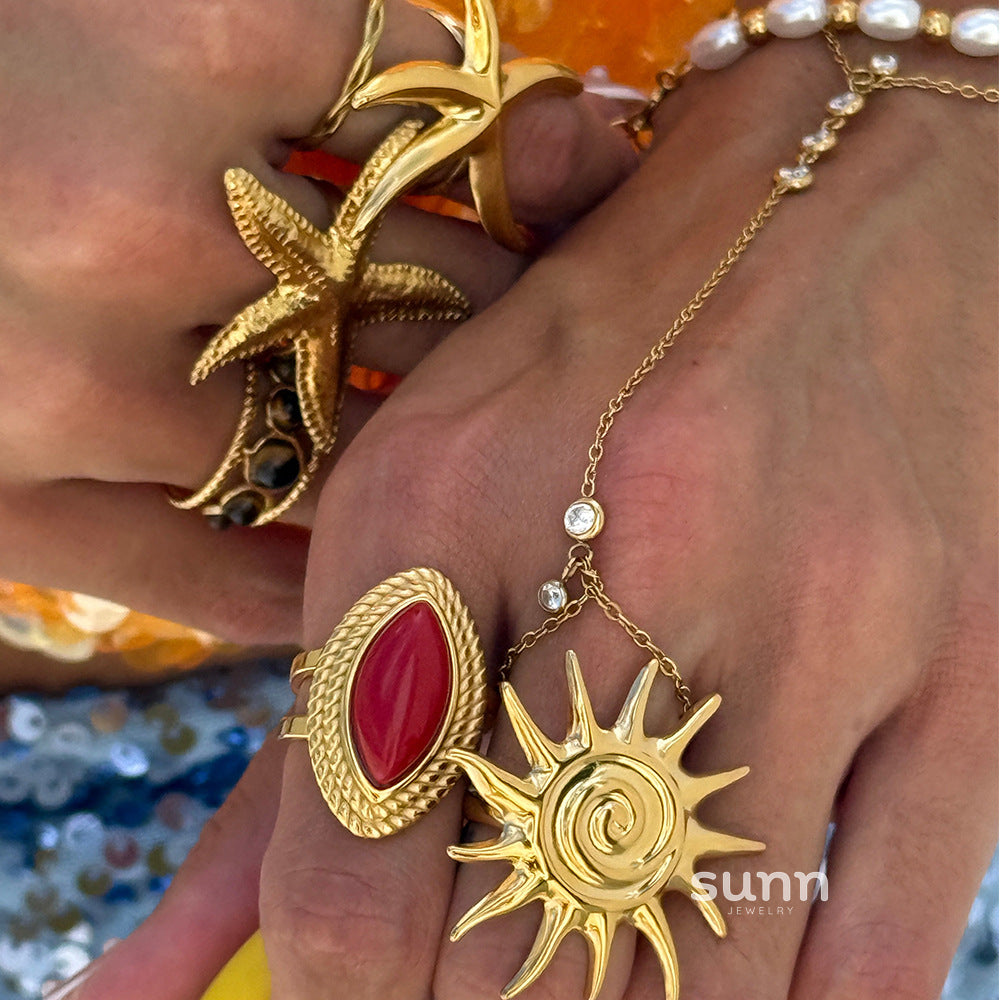 Jaretzi Red Agate Ring Set [YWWJ38RB]