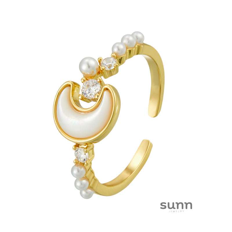 Jasleen Moon Pearl Open Ring [A8LE8MAG]