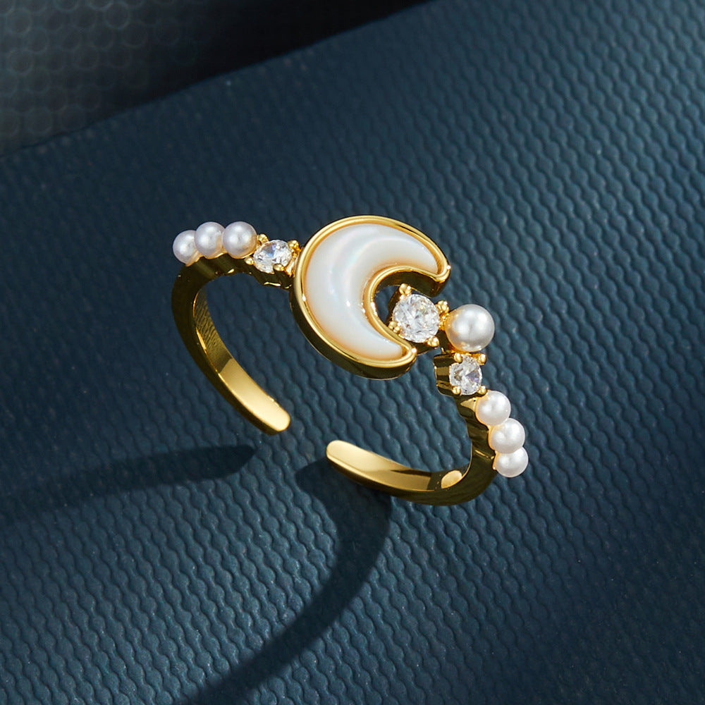 Jasleen Moon Pearl Open Ring [T72AM4B1]