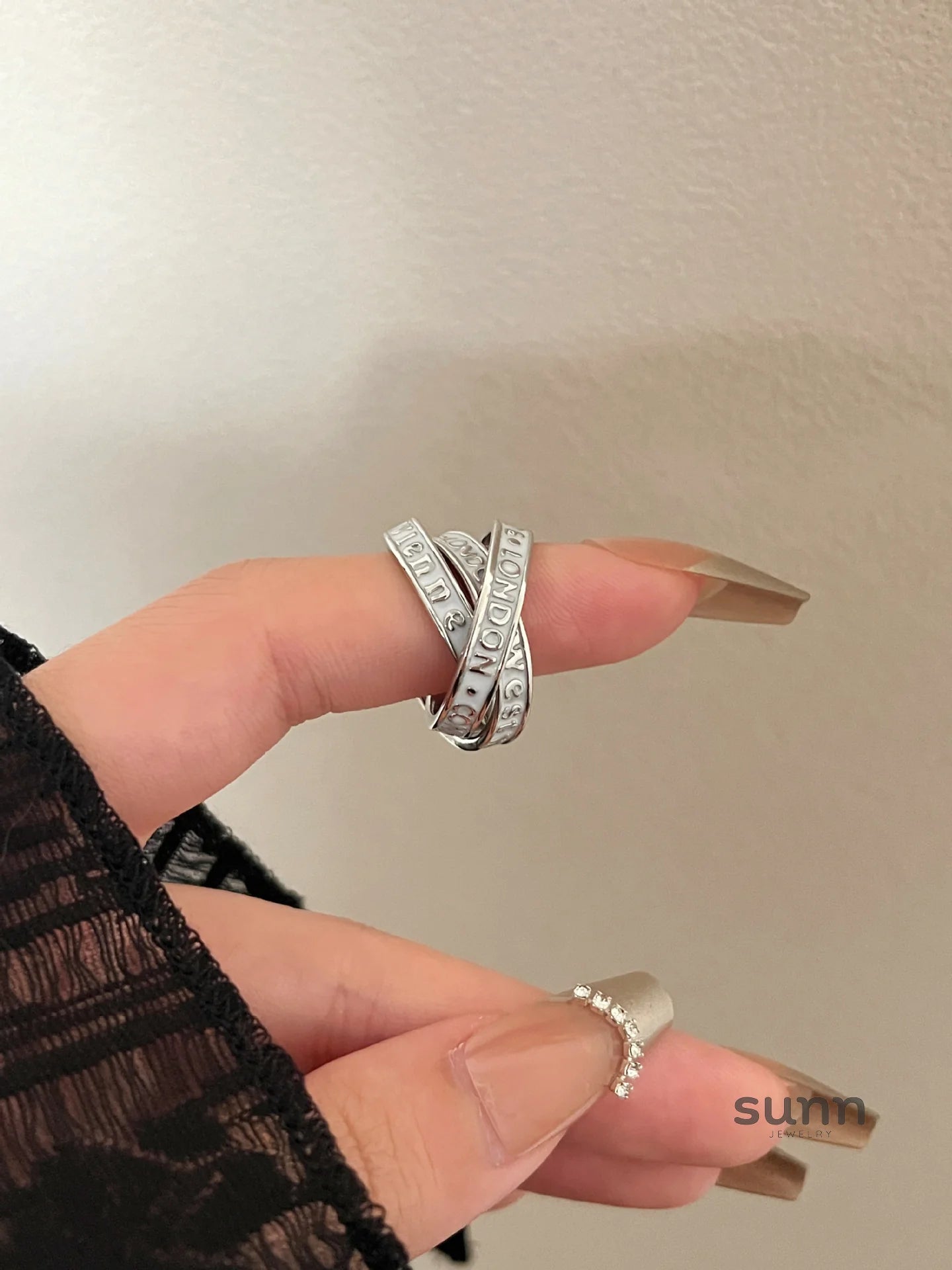 Jaslene Enamel Letter Band Ring