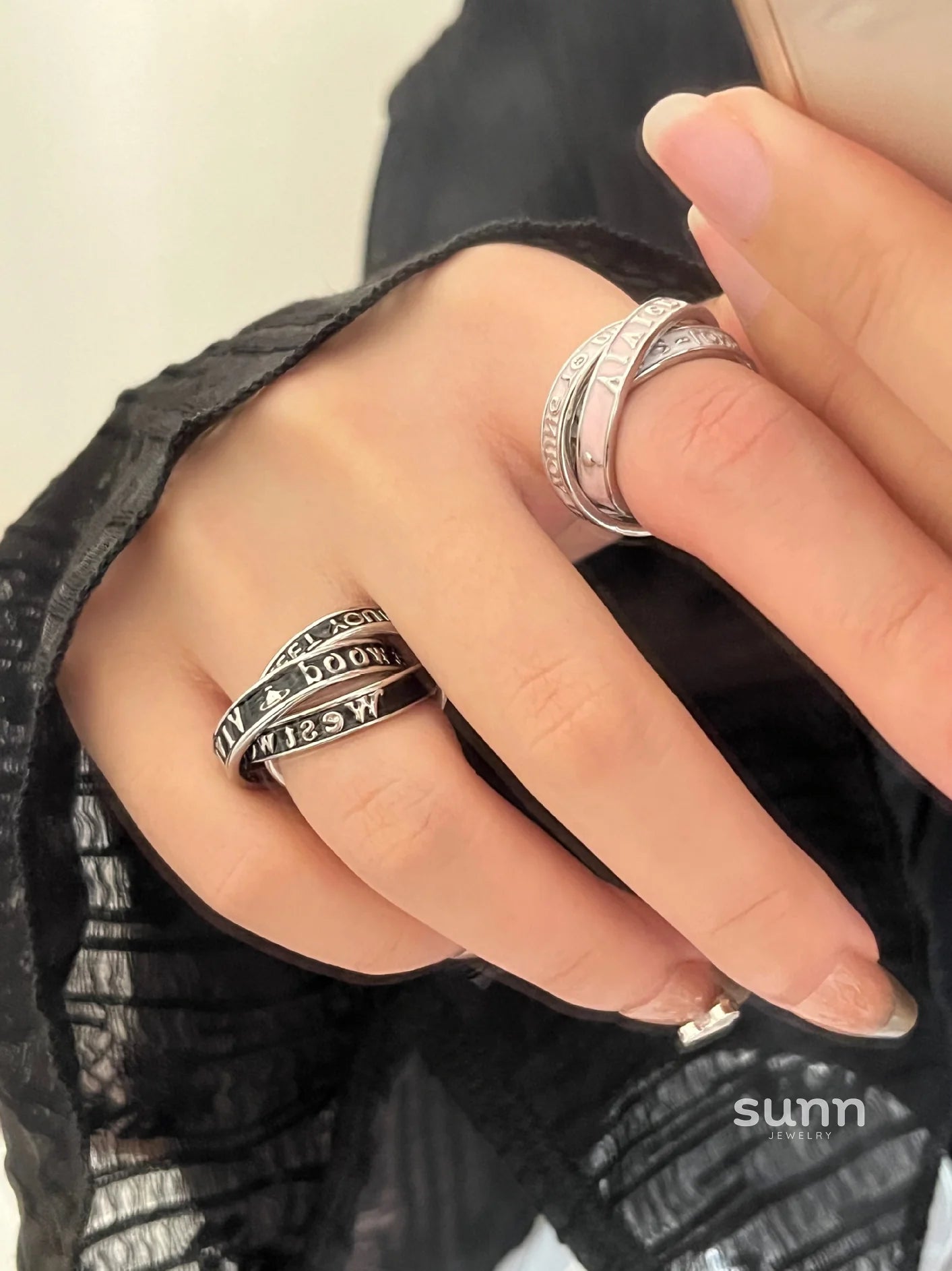 Jaslene Enamel Letter Band Ring