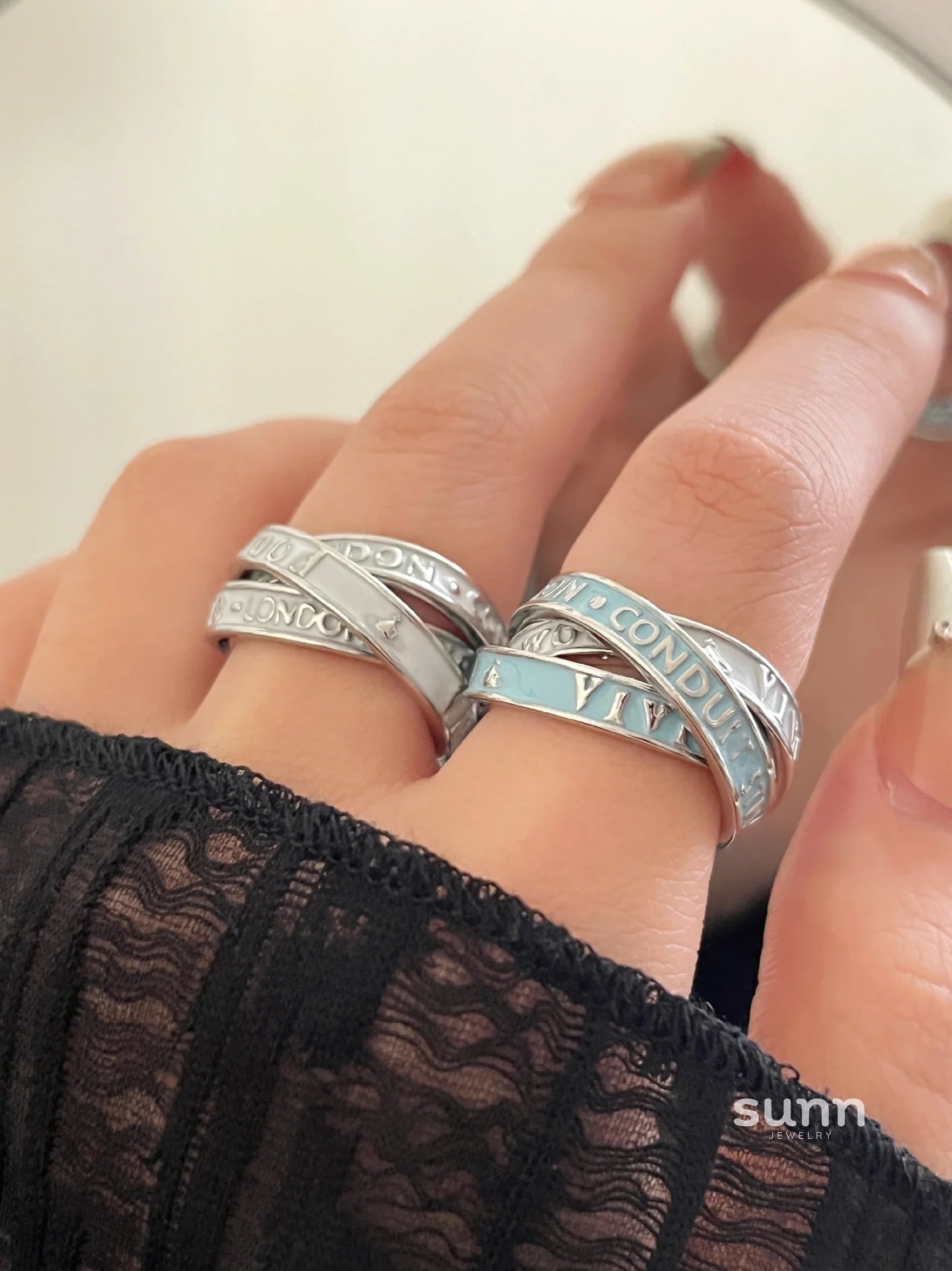 Jaslene Enamel Letter Band Ring