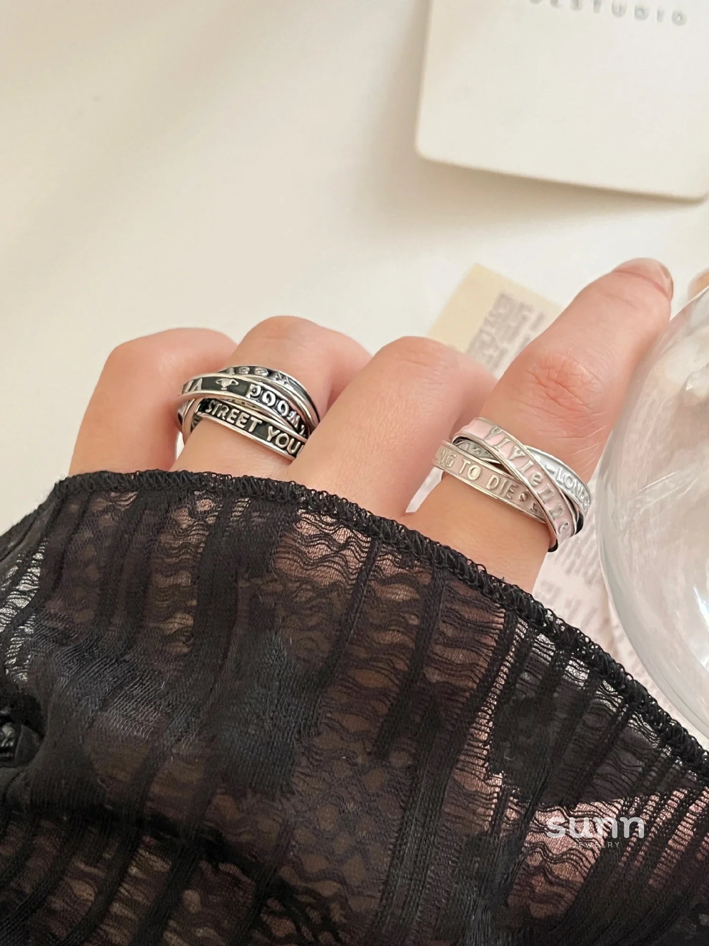 Jaslene Enamel Letter Band Ring