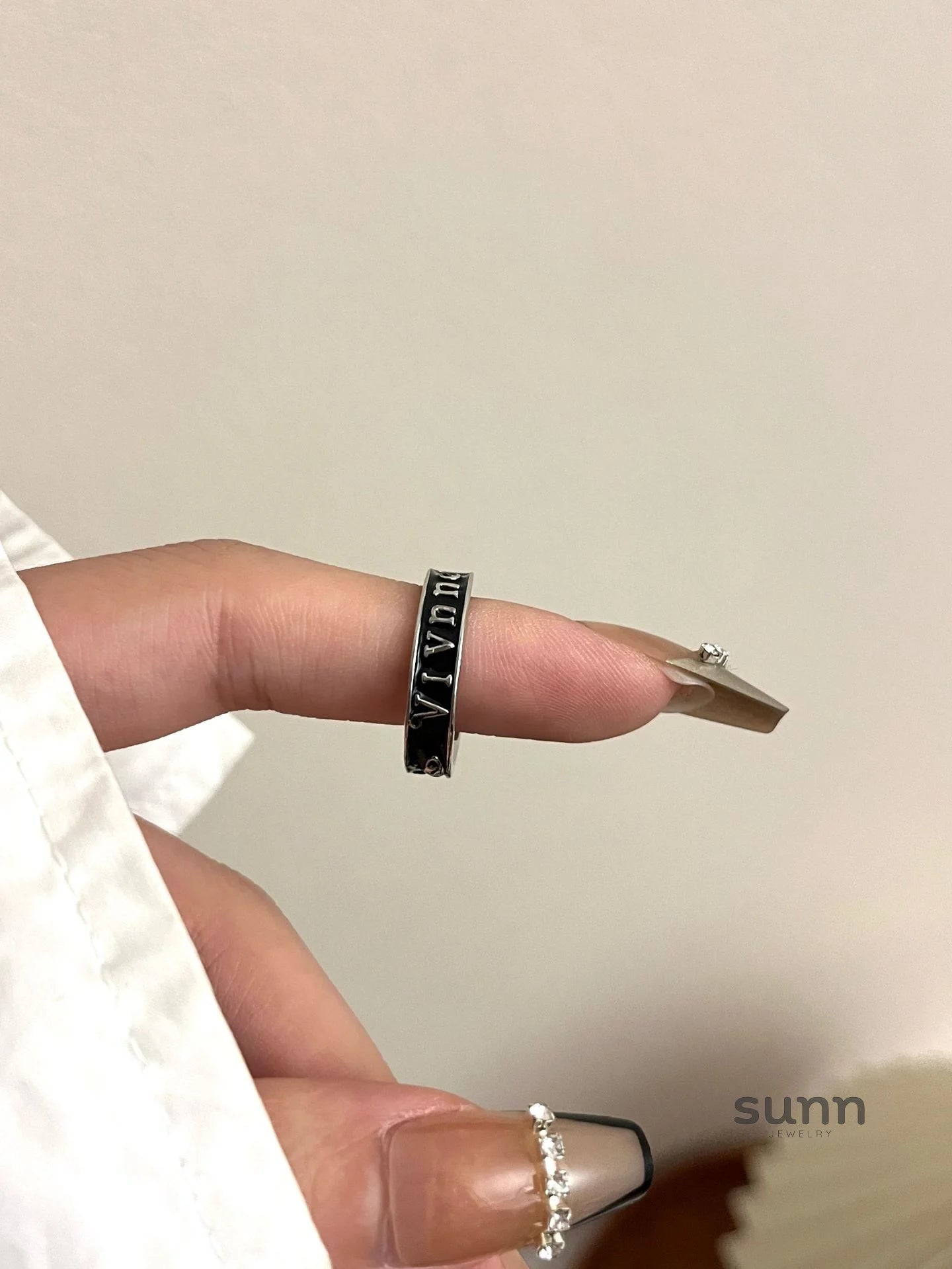 Jaslene Enamel Letter Band Ring