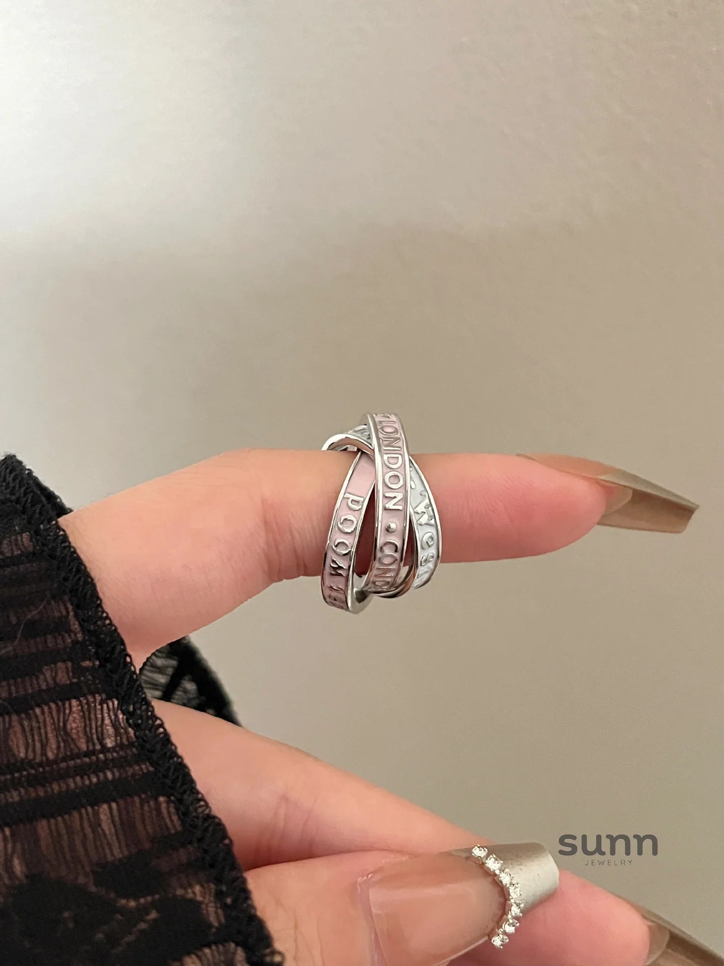 Jaslene Enamel Letter Band Ring