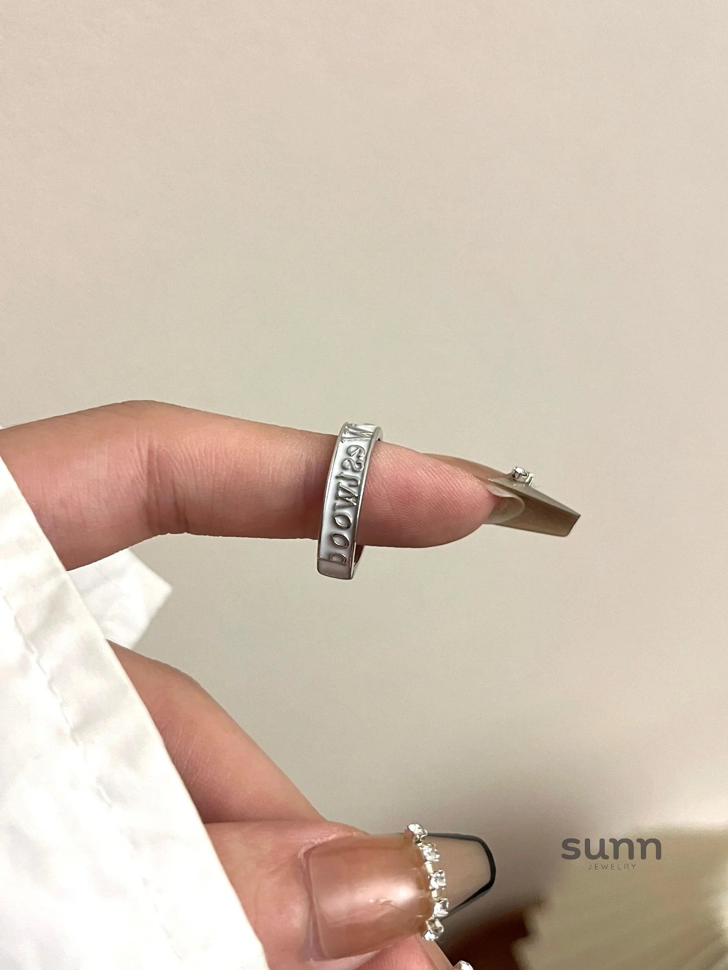 Jaslene Enamel Letter Band Ring