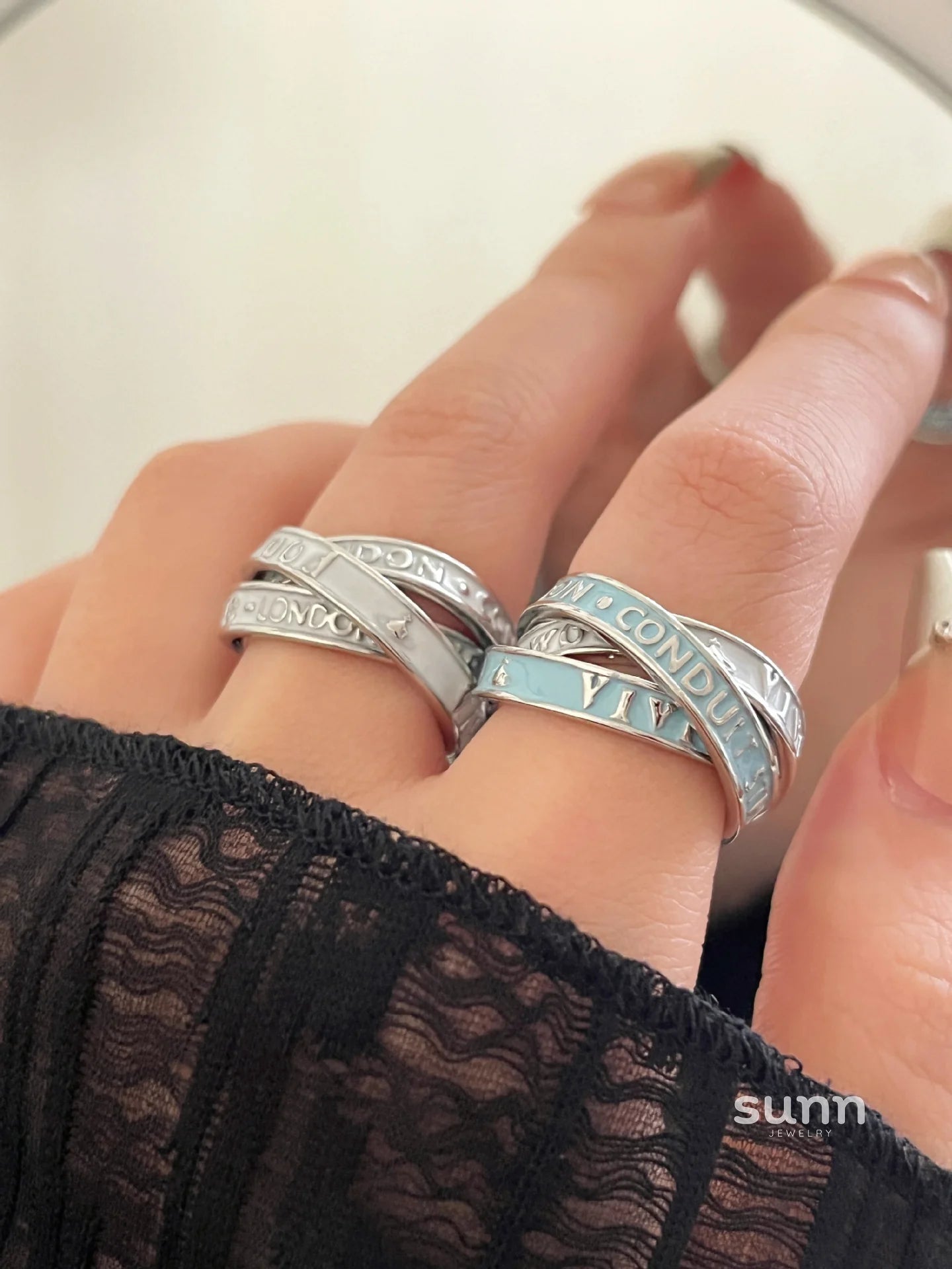 Jaslene Enamel Letter Band Ring