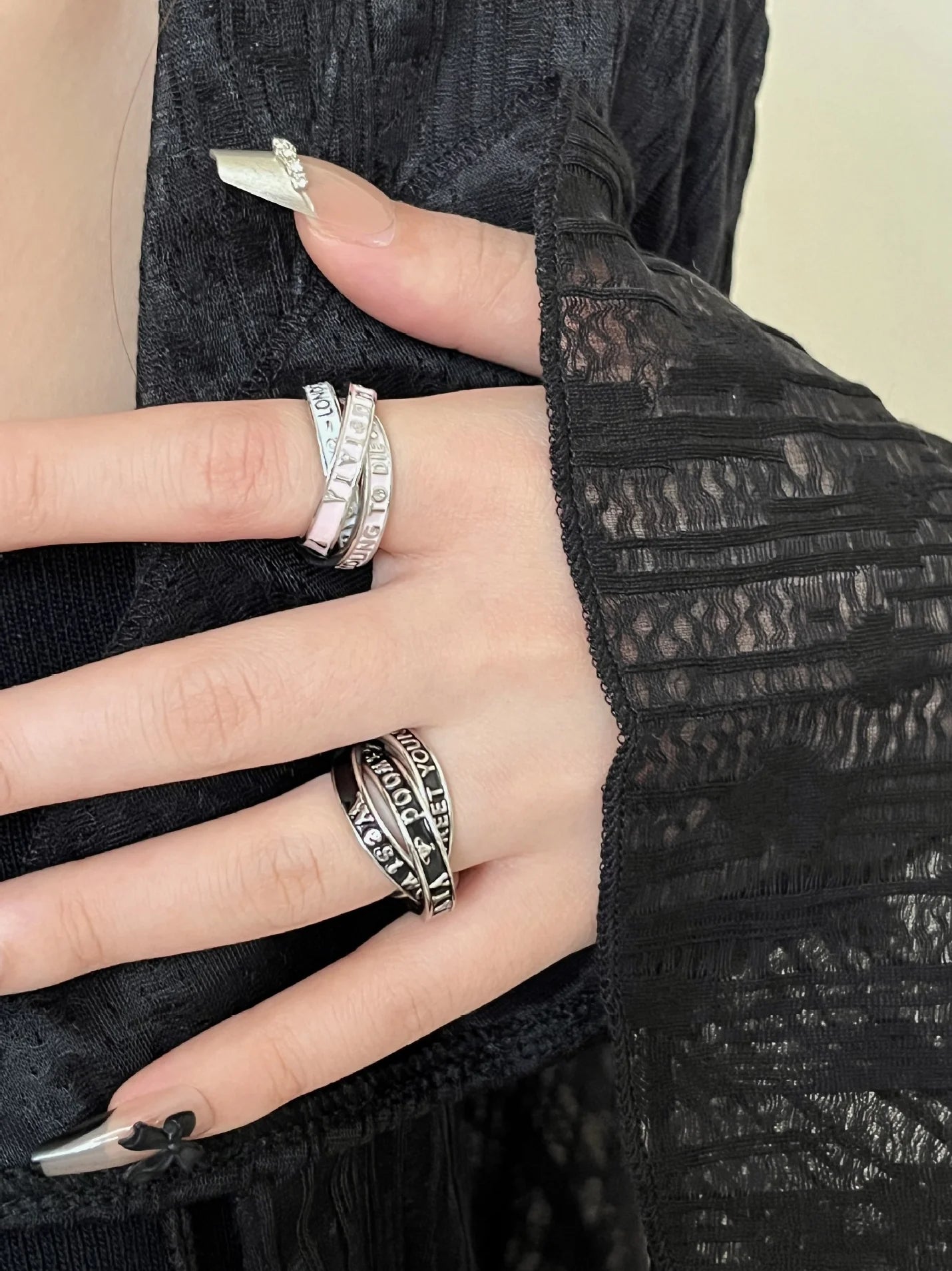 Jaslene Enamel Letter Band Ring