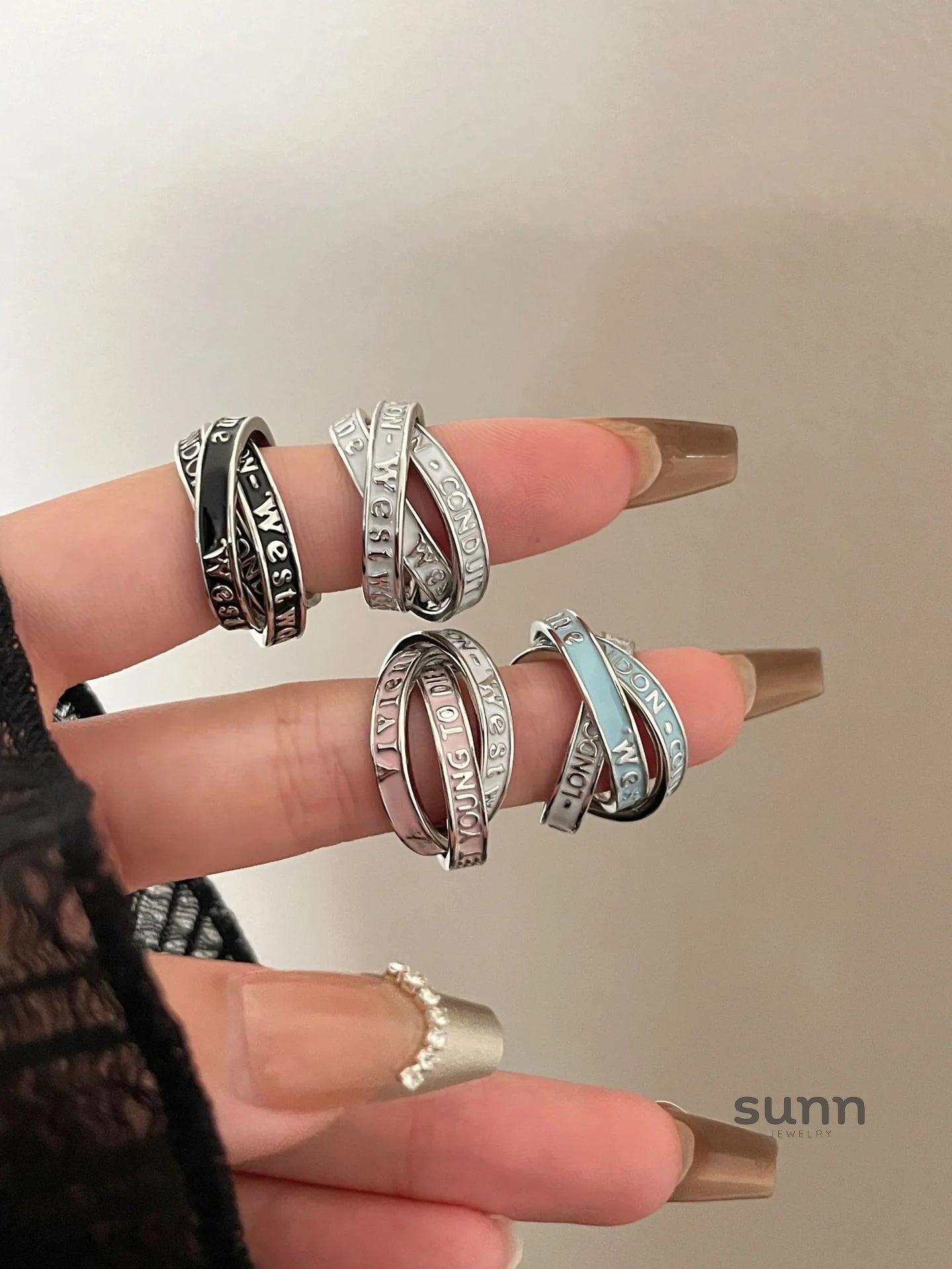 Jaslene Enamel Letter Band Ring