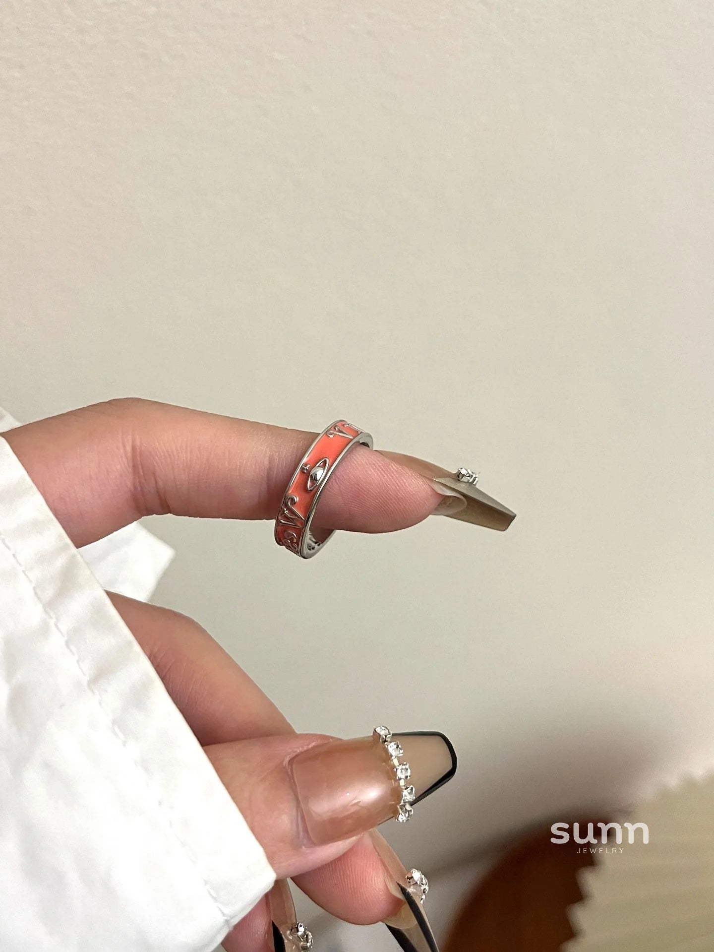 Jaslene Enamel Letter Band Ring