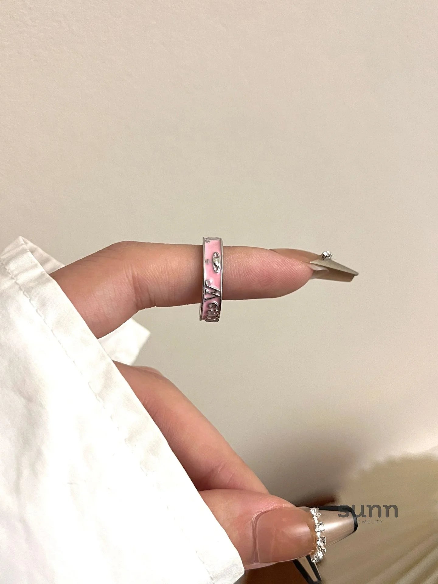 Jaslene Enamel Letter Band Ring