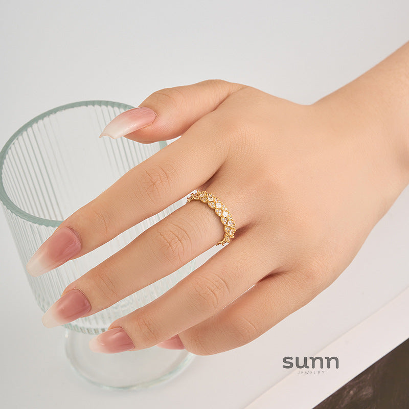 Jaxyn Pave Rhombus Open Ring [KNJN3Q0R]
