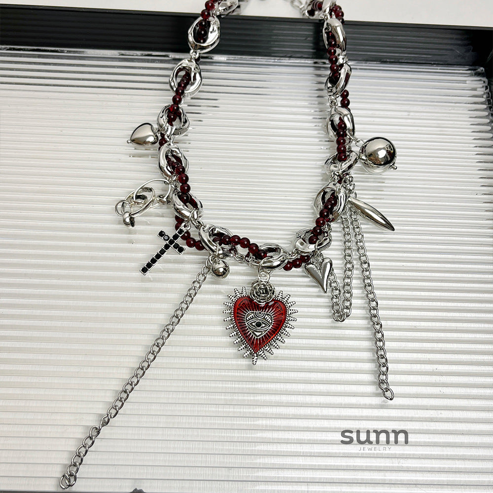 Jayani Layered Heart Tassel Necklace [G3UPZF2Y]