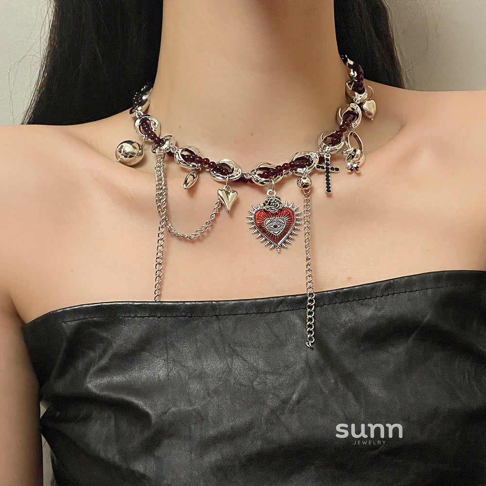 Jayani Layered Heart Tassel Necklace [ZCVVOUB4]
