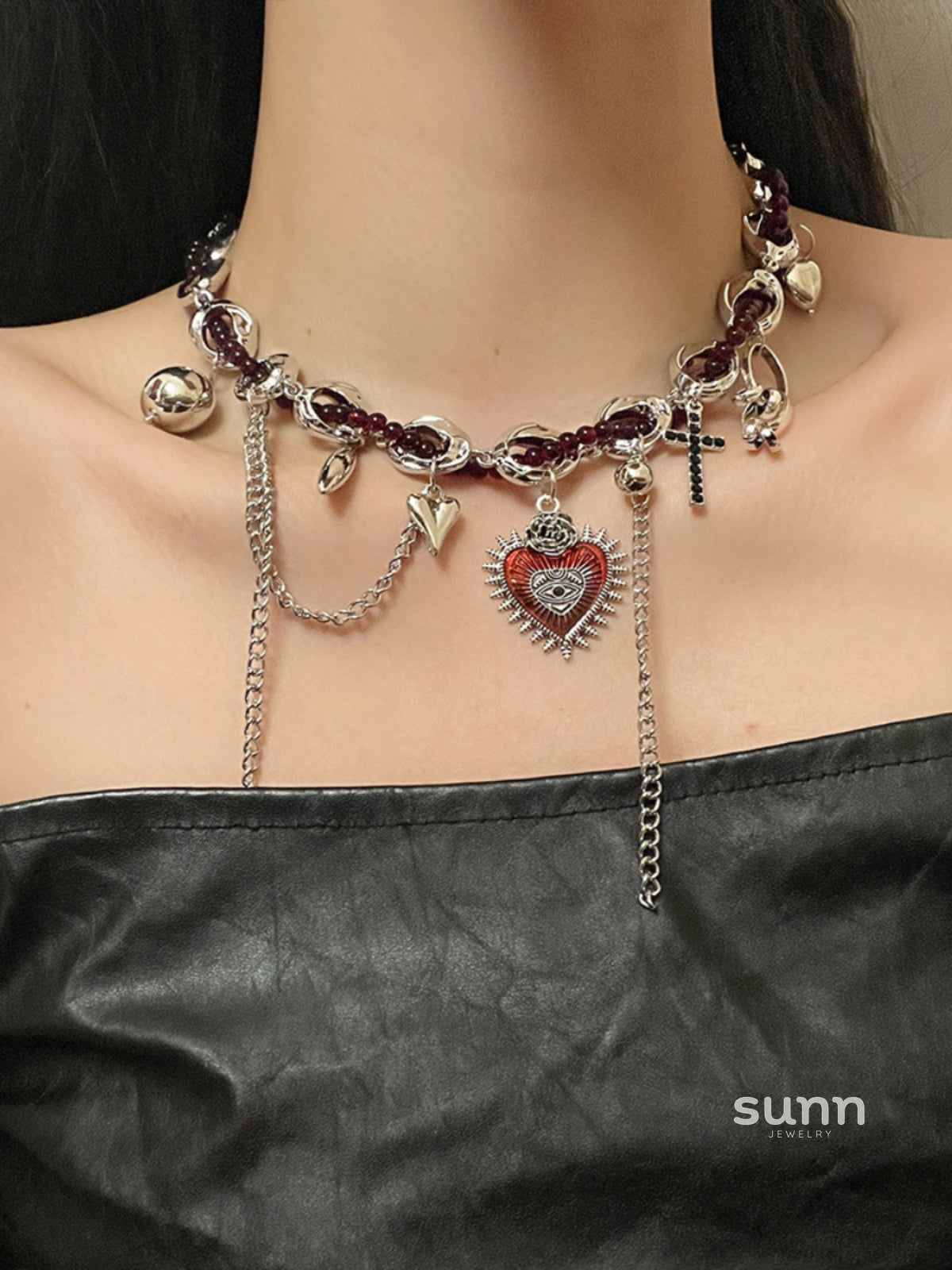 Jayani Layered Heart Tassel Necklace [ADFKPI6B]