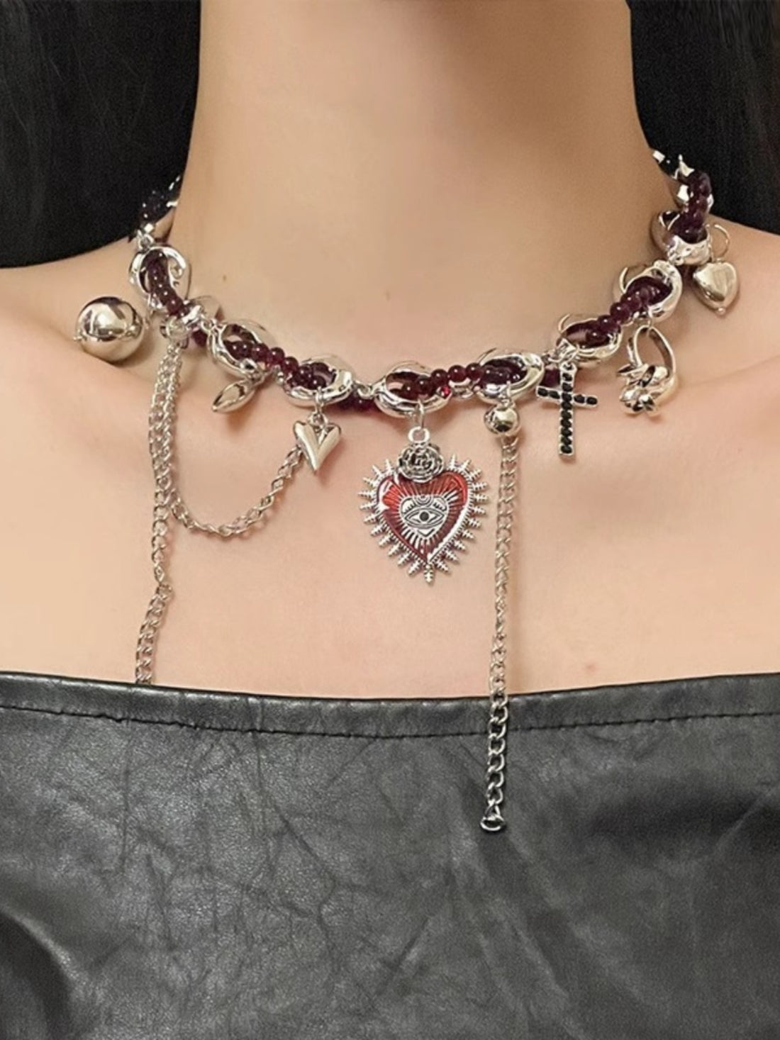 Jayani Layered Heart Tassel Necklace [6T9KXQLP]