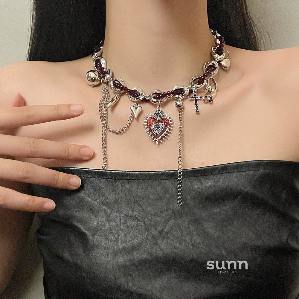 Jayani Layered Heart Tassel Necklace [GJBUO7XF]