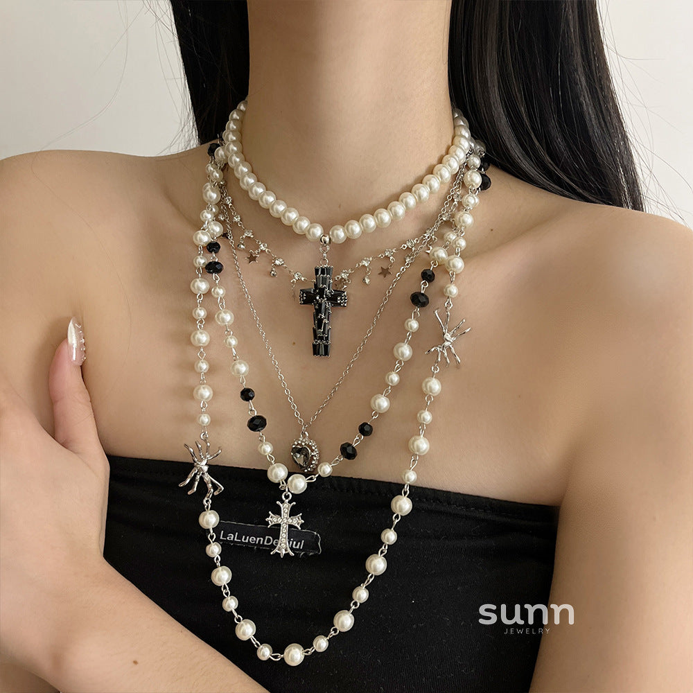Jaylin Multi-Layered Cross Pearl Necklace [3BBDSNF7]
