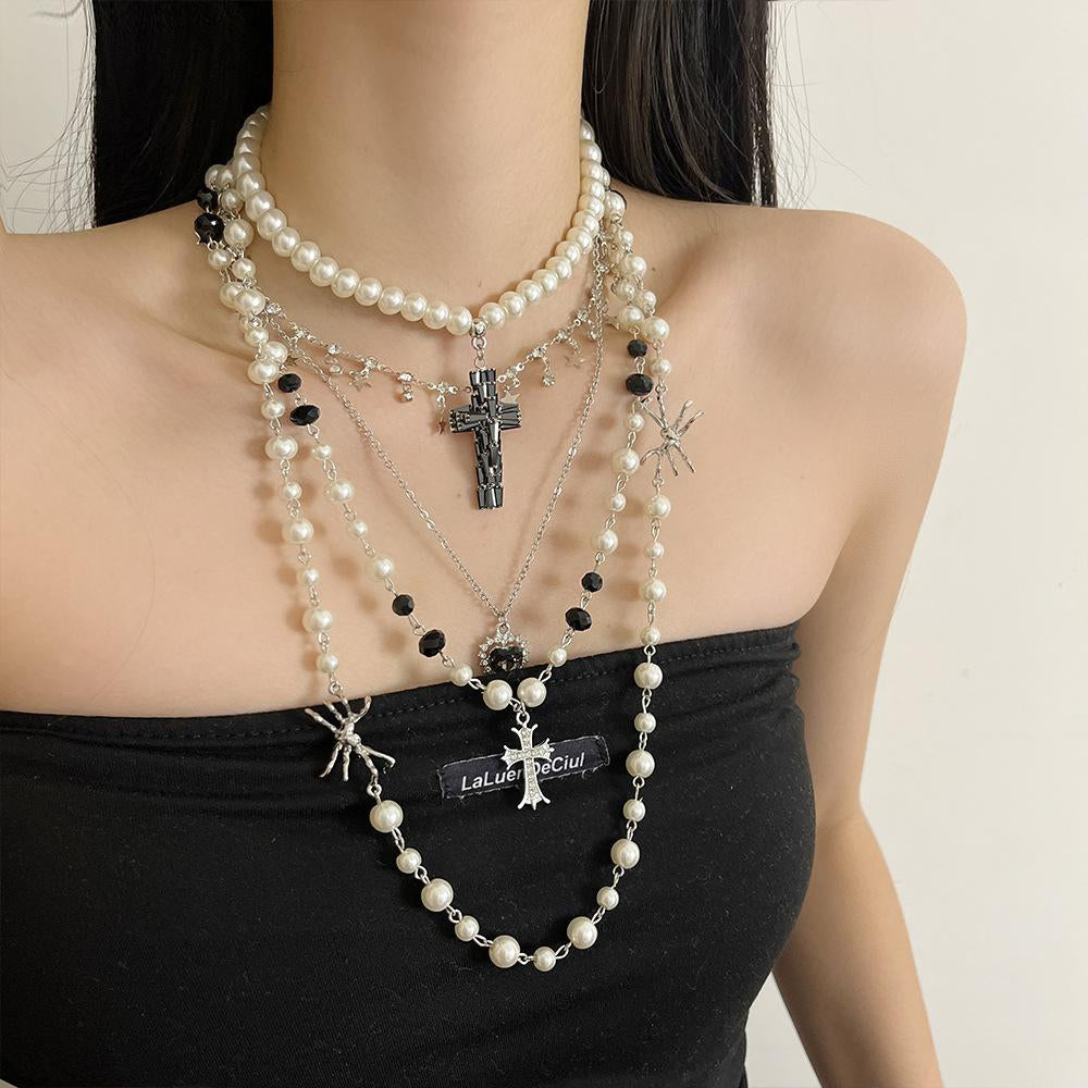 Jaylin Multi-Layered Cross Pearl Necklace [NO7B7F0Z]