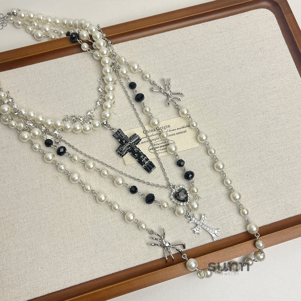 Jaylin Multi-Layered Cross Pearl Necklace [DJ24OKH3]