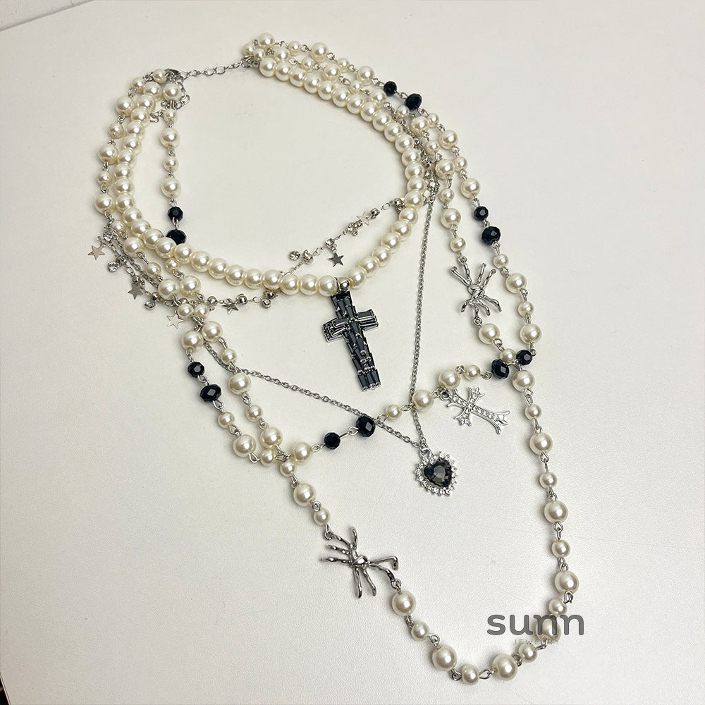 Jaylin Multi-Layered Cross Pearl Necklace [7HWM0EFL]
