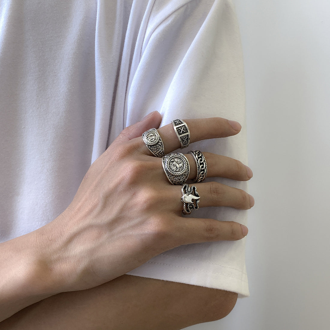 Jayna Totem Geometric Ring Set [ZTRPY3TT]