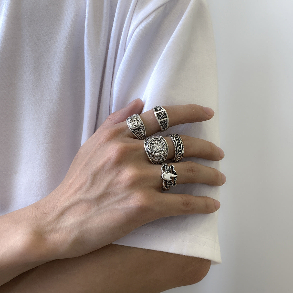 Jayna Totem Geometric Ring Set [ZTRPY3TT]