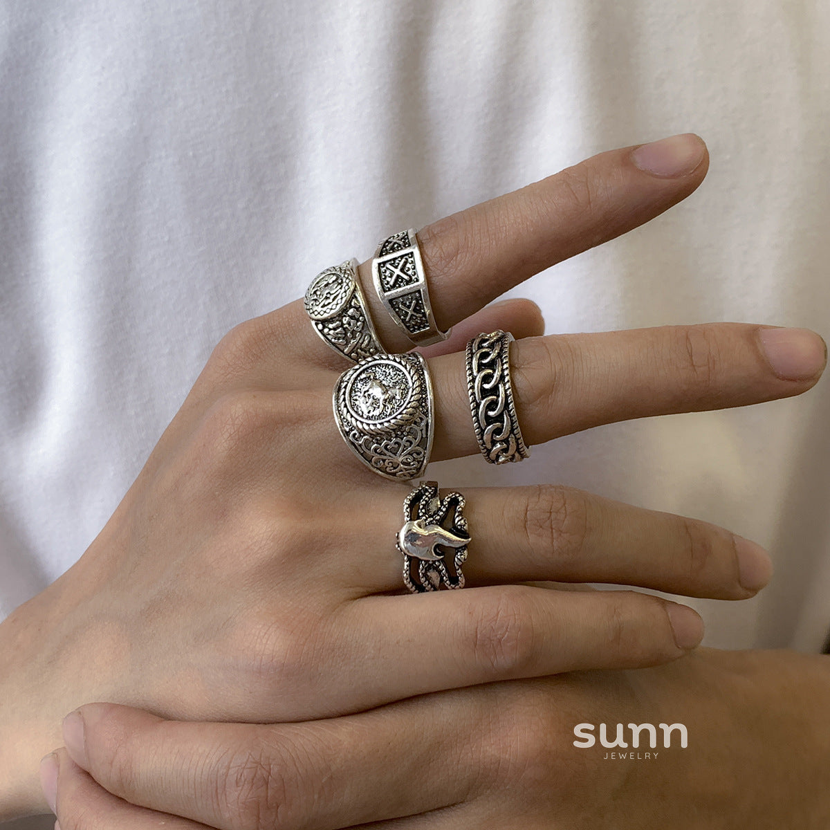 Jayna Totem Geometric Ring Set [SIJXQA3R]