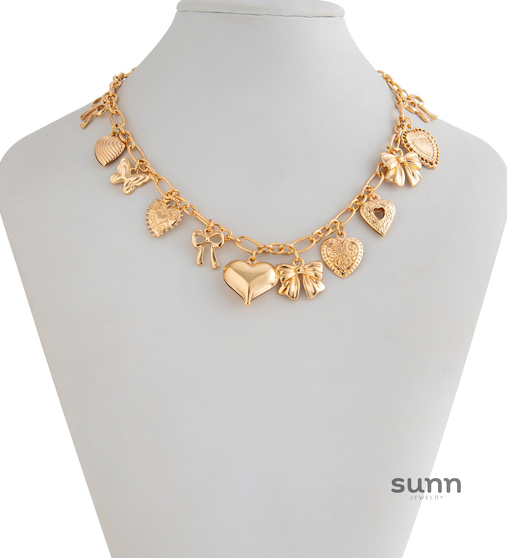Jayne Heart Bow Tassel Necklace [2MQEZVTU]