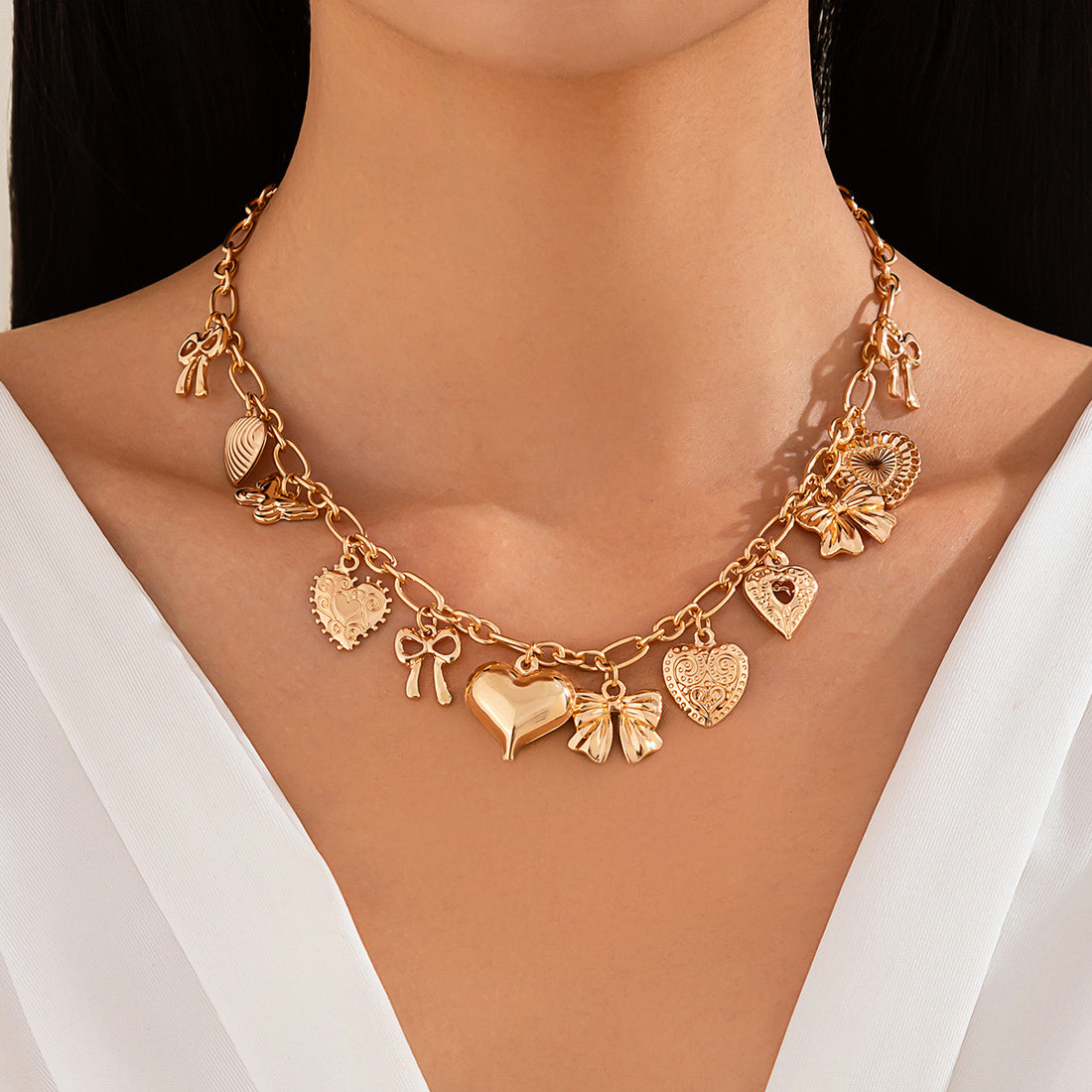 Jayne Heart Bow Tassel Necklace [VTD7RRKF]
