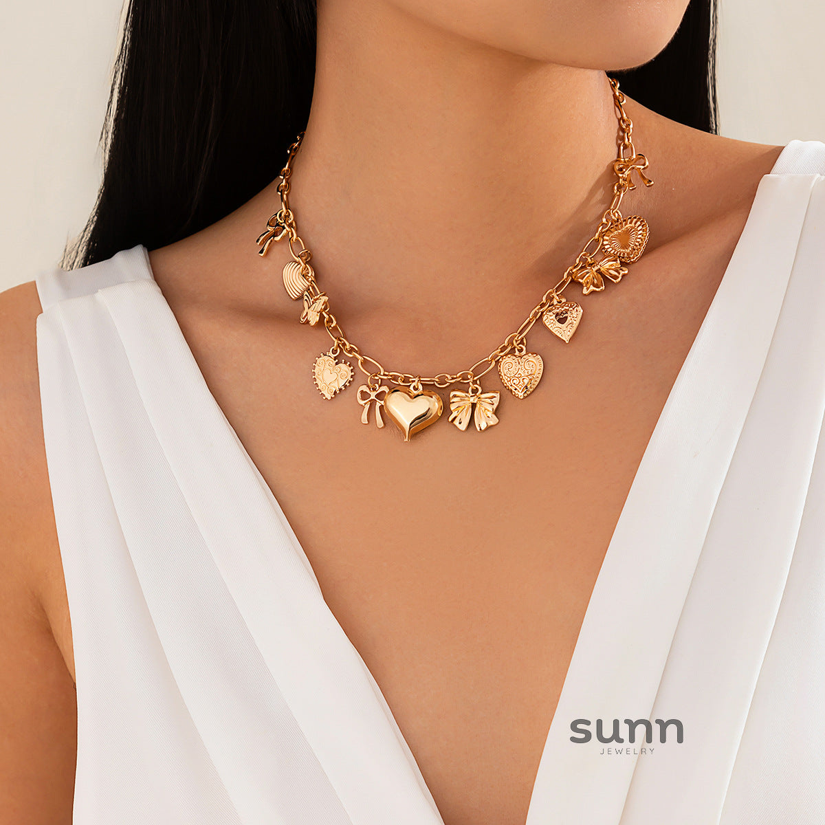Jayne Heart Bow Tassel Necklace [4T3EP6EJ]