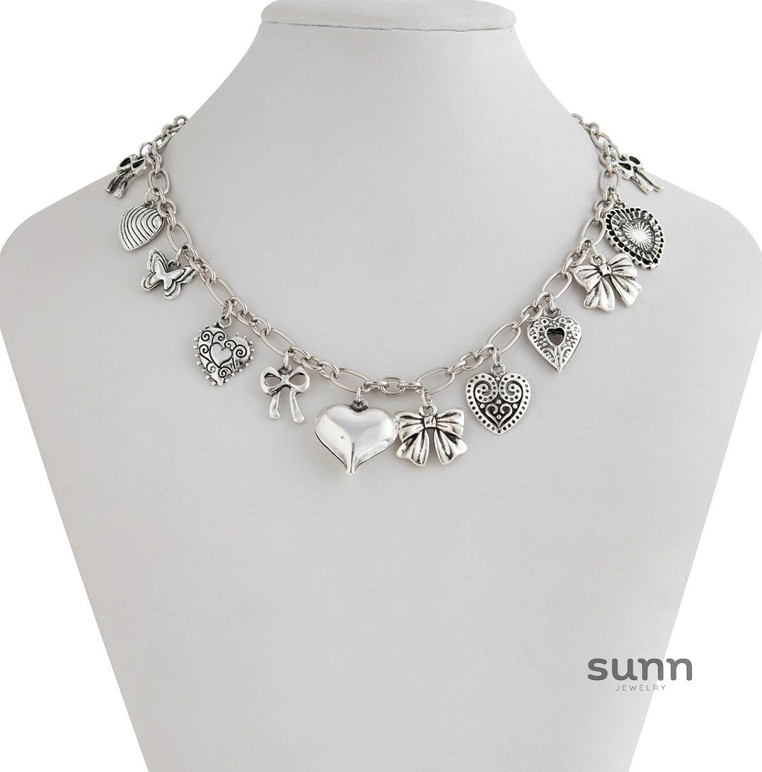 Jayne Heart Bow Tassel Necklace [QAUF4HA6]