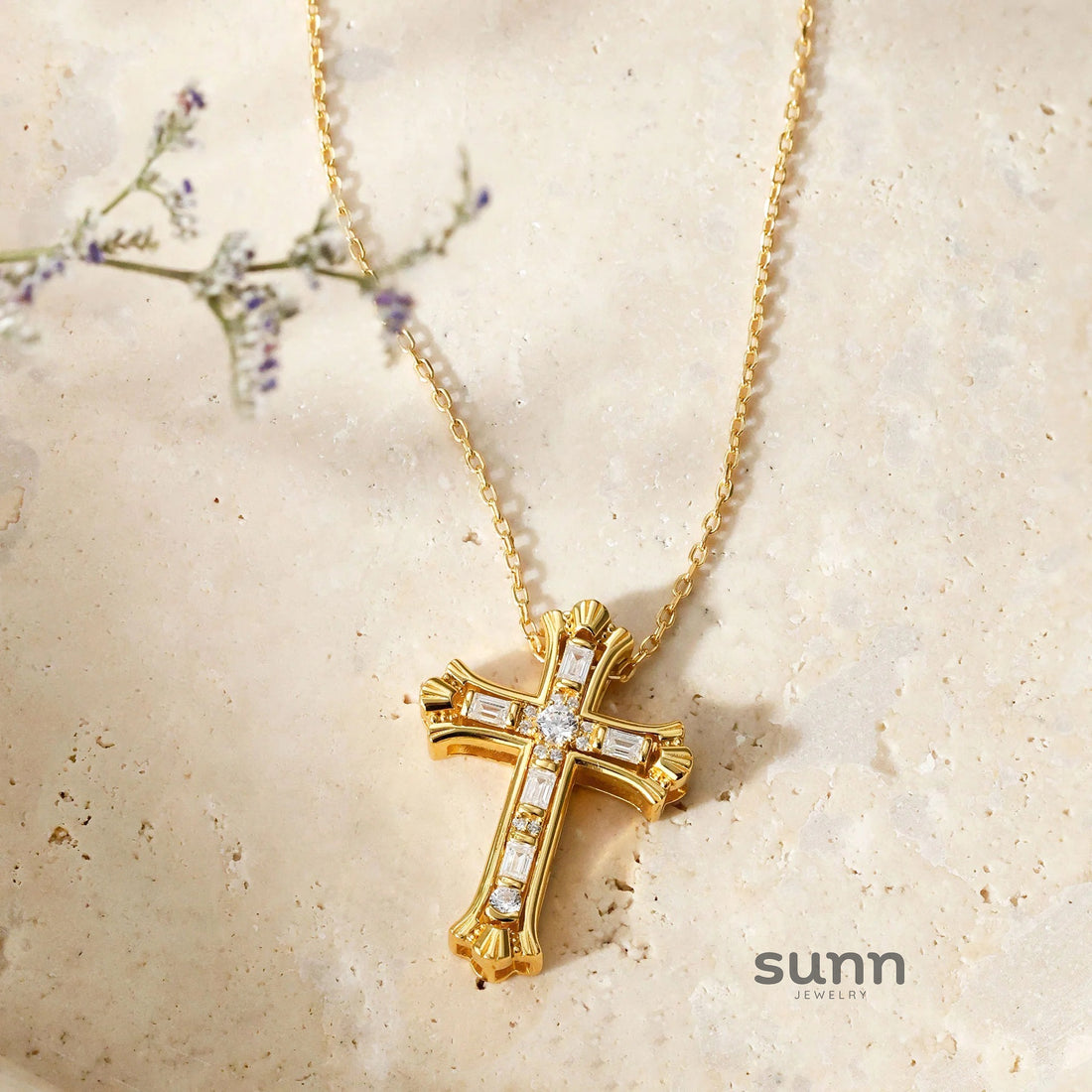 Jazleen Zircon Paved Cross Necklace [S5JES6F8]
