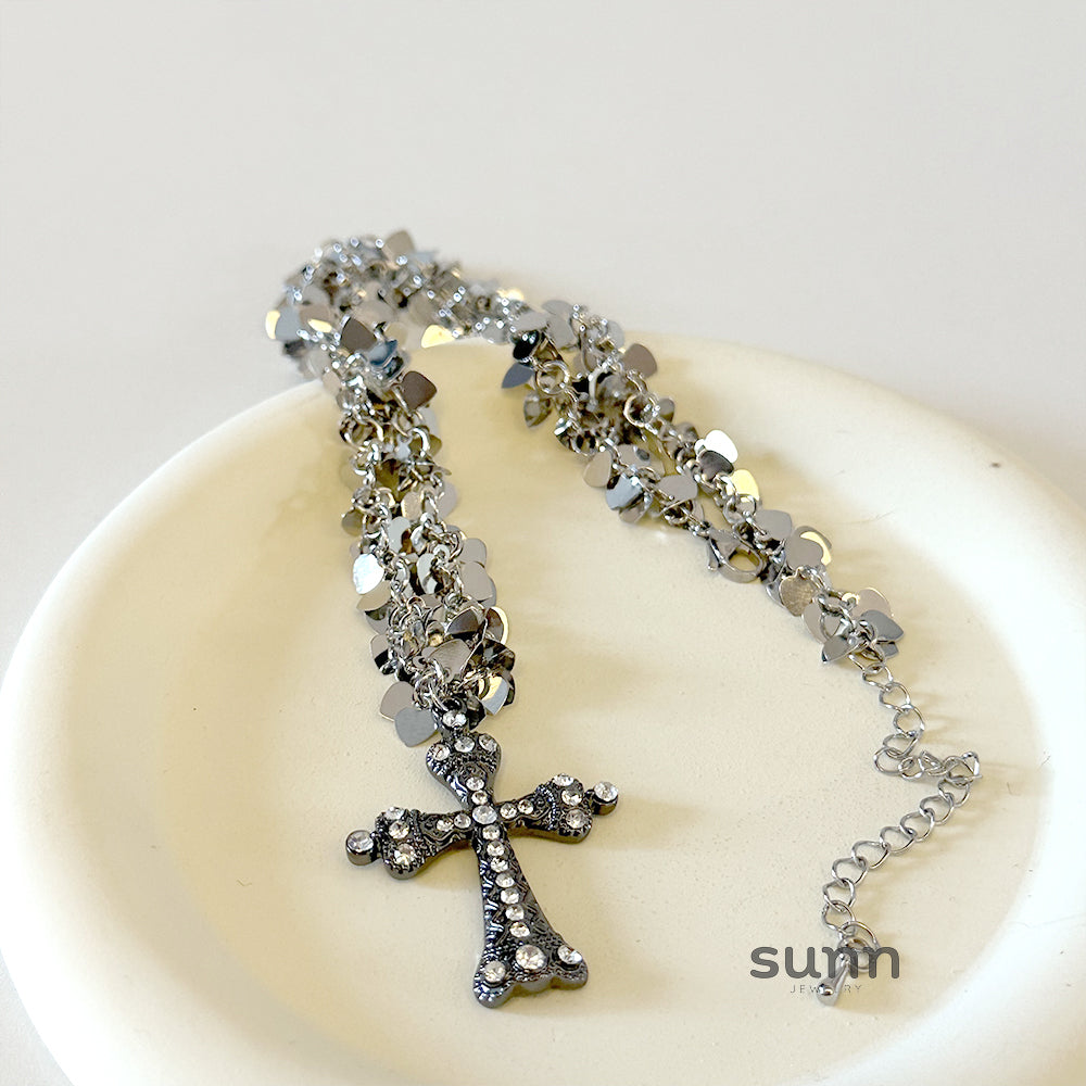 Jemima Layered Cross Pearl Necklace [KG4P2JV7]
