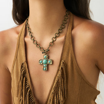 Jena Layered Cross Toggle Necklace [WQAZGX0H]