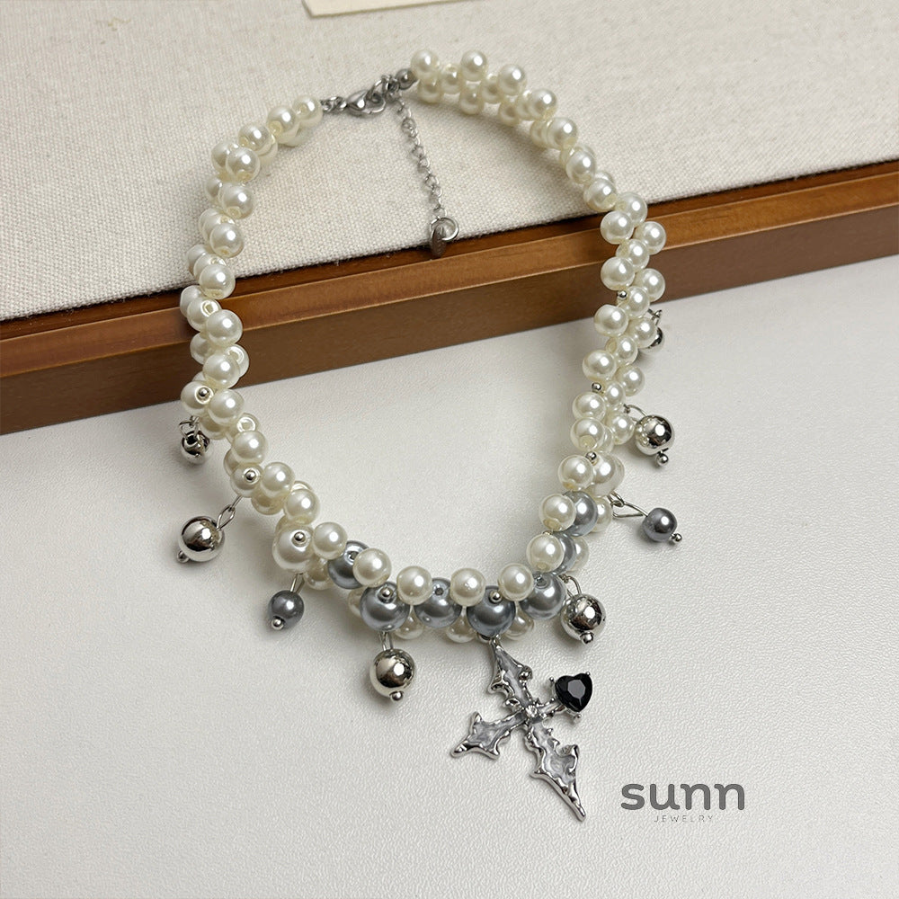 Jennie Cross Pearl Choker [MPAN7BMS]