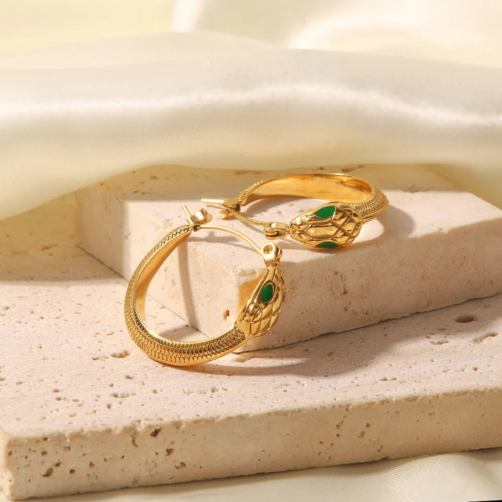 Jessi Green-Eyed Serpent Hoops