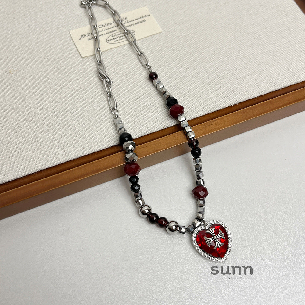 Jewell Heart Cross Necklace [77LHMHVS]